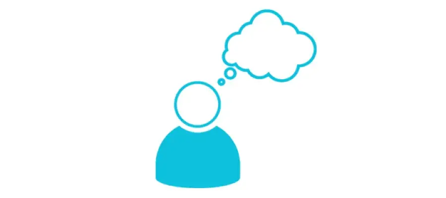 Silhouette of a head and shoulders figure and a thinking cloud above them
