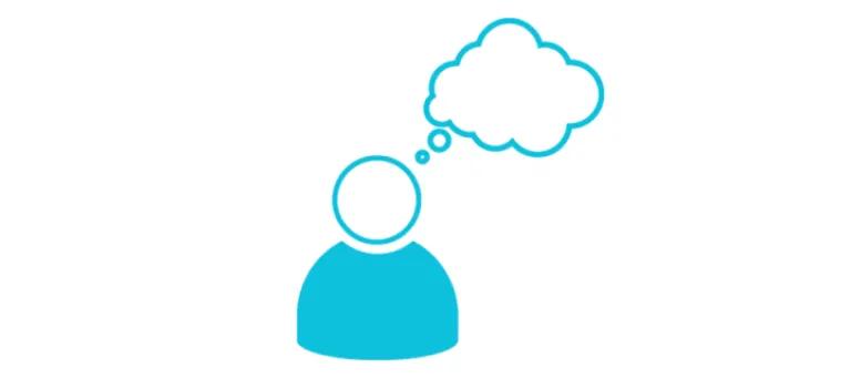 Silhouette of a head and shoulders figure and a thinking cloud above them